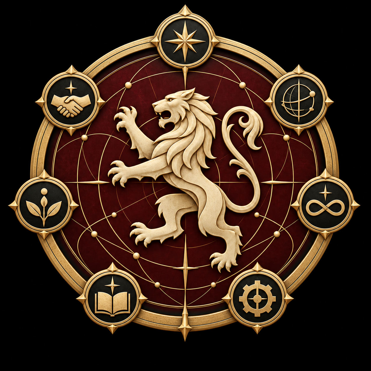 The unified Family crest evolved into a restrained space corporation emblem